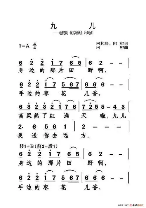 九儿(大字老人适用)_简谱