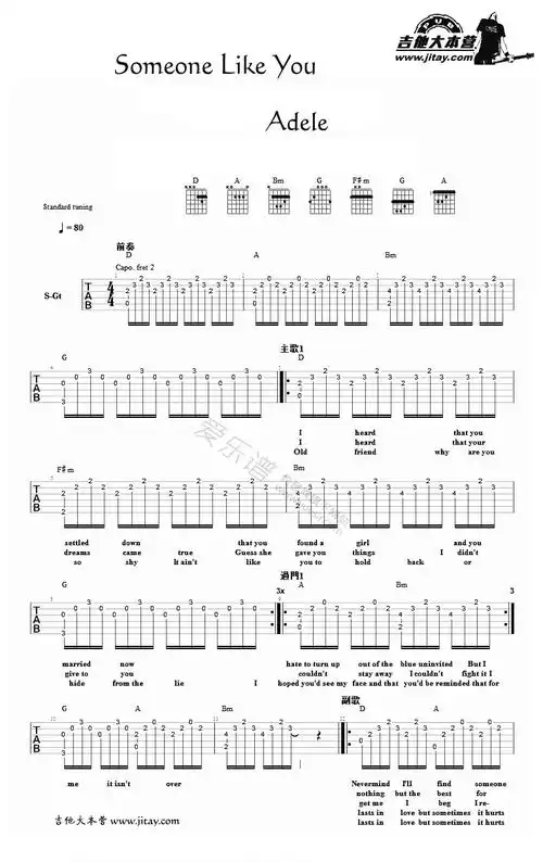 someonelikeyou吉他谱六线谱图片弹唱吉他谱