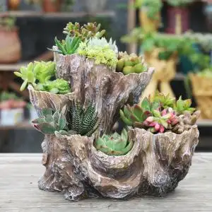 树脂花盆创意个性多肉植物多孔组合拼盘大号仿树根塑料破口造型盆