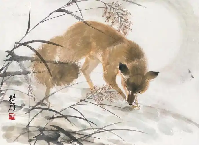 0094 狐狸 镜心 纸本设色