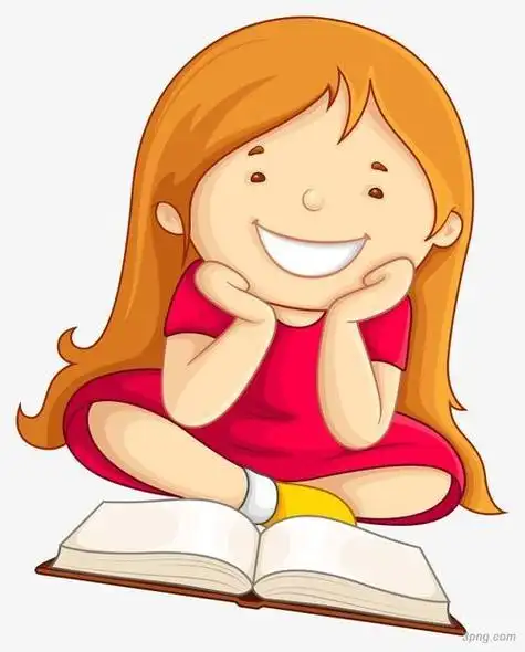 小女孩在看书简笔画彩色