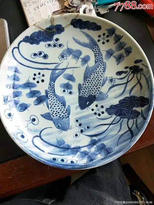 清中期鱼澡纹赏盘-价格:1200元-se80012252-青花瓷-零售-7788收藏