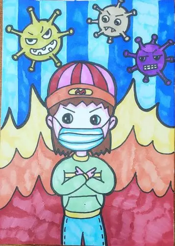 儿童画——《抗击疫情》