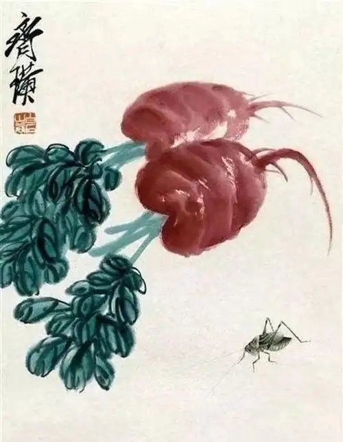 国画大师笔下的红萝卜个个真水灵