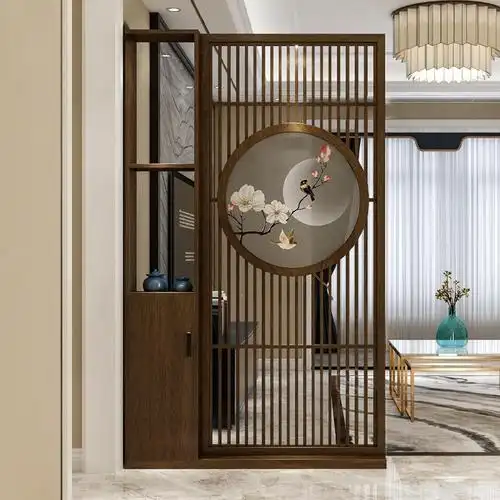 阿斯卡利定制新中式屏风隔断墙客厅花格现代木格栅移动遮挡玄关柜入户