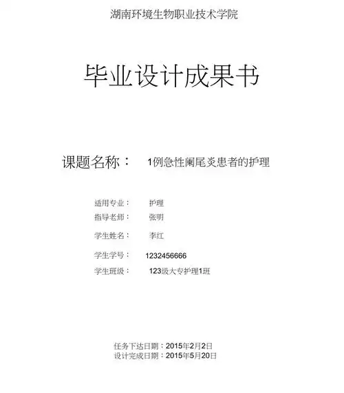 护理学院毕业设计成果书模板