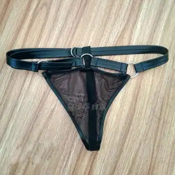 男士网纱透明透视皮革情趣内裤漆皮裤性感丁字裤夫妻房事性趣用品黑色