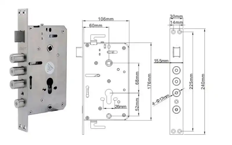 根据自家门锁测量情况选择合适的防盗门锁体类型.