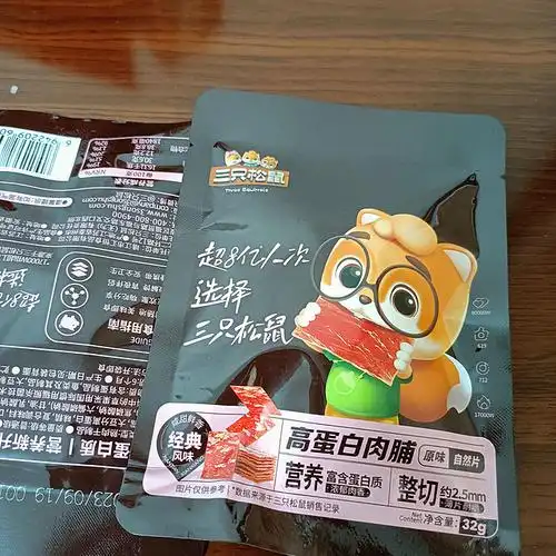 三只松鼠肉干肉脯_three squirrels 三只松鼠 高蛋白肉脯 尝鲜 原味 3