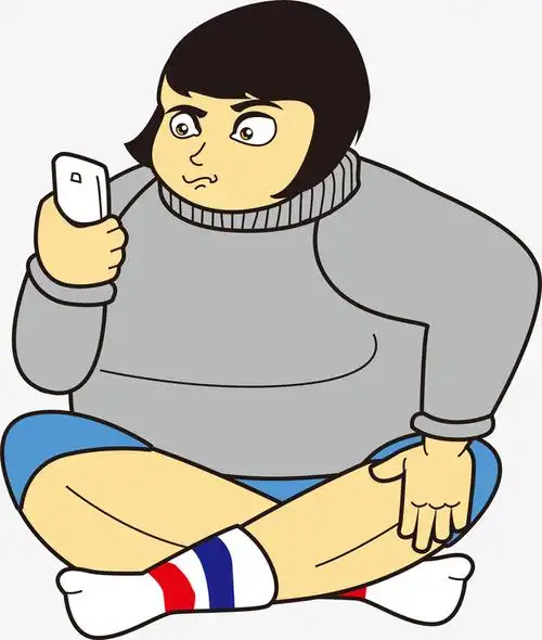 盘腿玩手机的胖女孩
