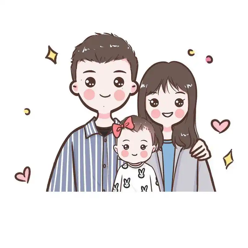 手绘全家福一家三口头像,满满的幸福感7815 一家三口四口卡通头像
