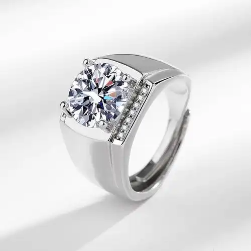 直播热销霸气5克拉仿莫桑石戒指男镀白金首饰欧美饰品男士指环