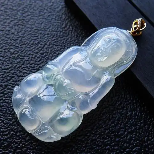 18k金伴钻扣头缅甸天然a货翡翠冰种观音吊坠8.97g