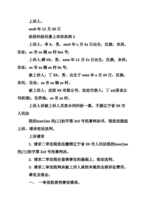 经济纠纷民事上诉状范例.doc