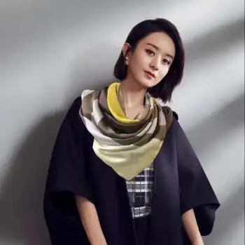 冬季上新 蚕丝缎面真丝围巾女春秋冬款韩版丝巾百搭围脖 赵丽颖款