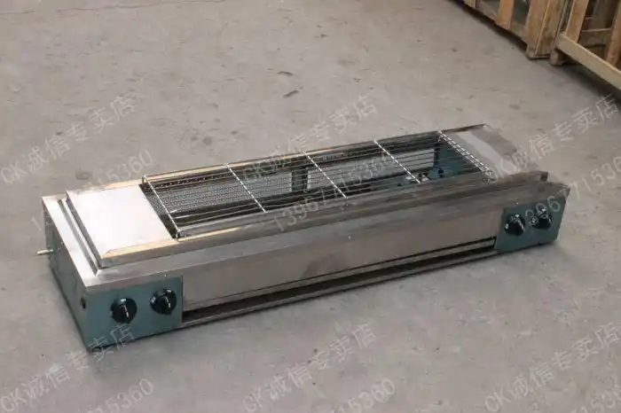21商用4头带风机烧烤机,烤羊肉串机器,羊肉串烤炉,燃气烧烤炉