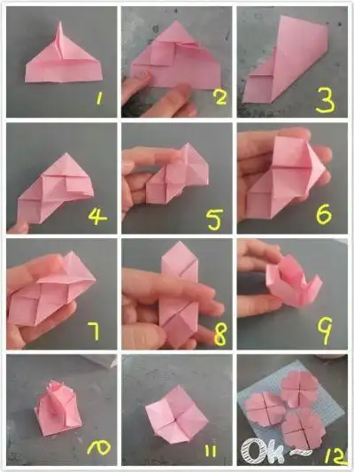 简易四瓣花朵折纸教程很漂亮花朵型折纸儿童折纸花朵图样剪纸六瓣花