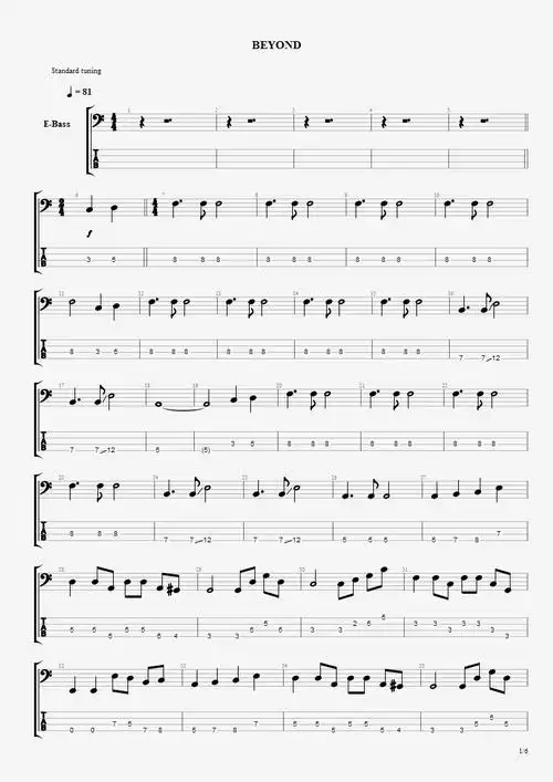 请问谁有beyond91年演唱会冷雨夜的bass谱子? 670636175