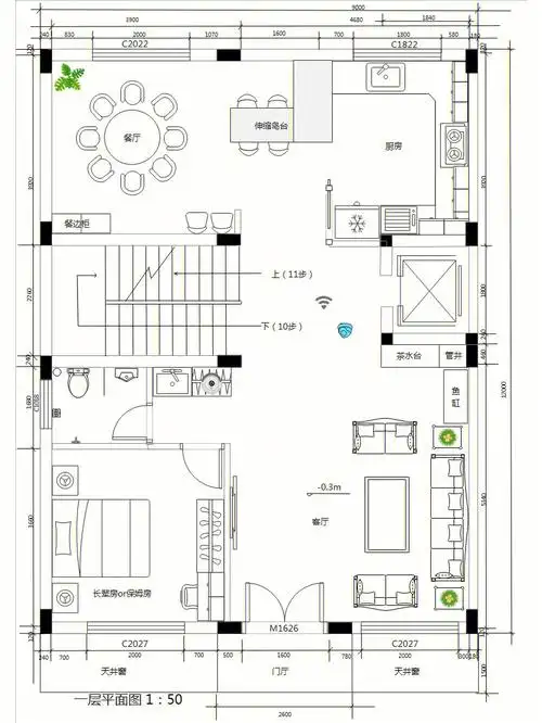 自建房9米宽12米深平面布局图设计最终