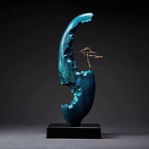 戊鼎阁山镜迎客松中式铜摆件办公室客厅玄关艺术品创意礼品办公