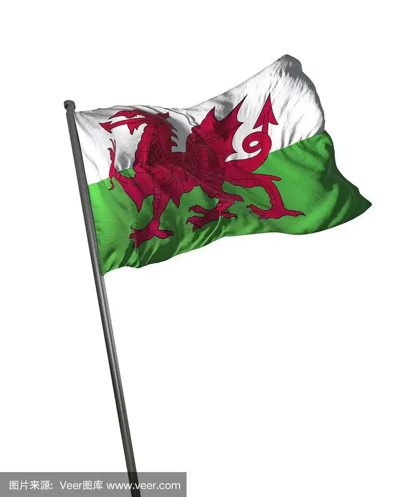 威尔士旗帜孤立在白色背景肖像