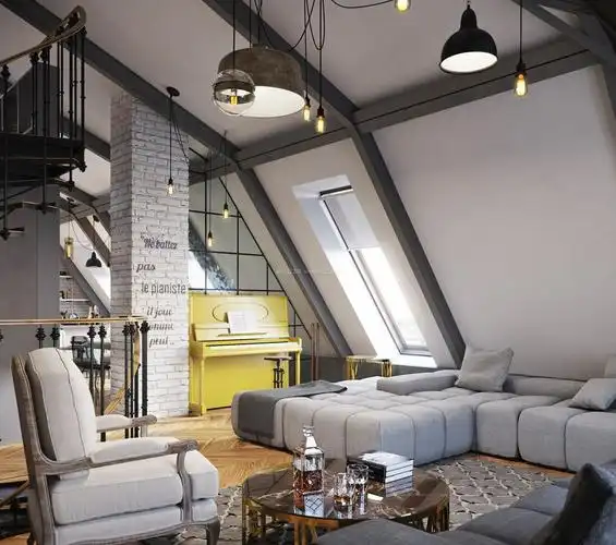 顶楼带赴修效果图顶层带富体样板房间设计图片