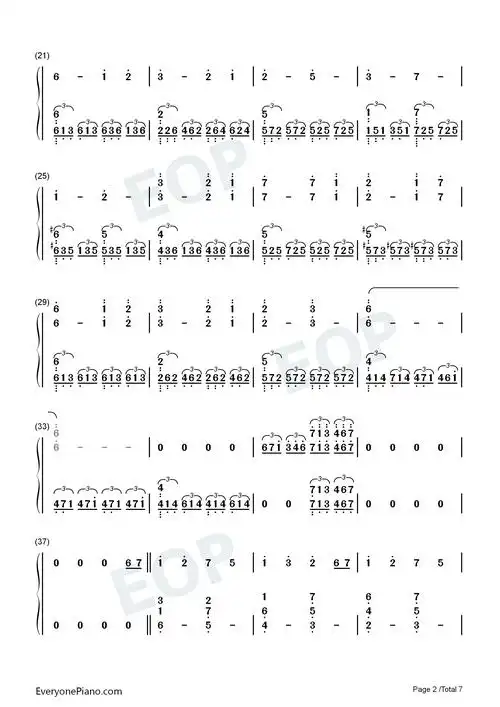 祢豆子主题曲-鬼灭之刃ost双手简谱预览2-钢琴谱文件(五线谱,双手简谱