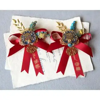 胸花结婚 双方父母红色襟花家人全套中式婚礼贵宾 蓝色胸花,岳父岳母