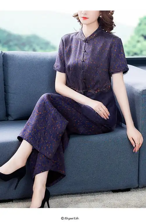 8903#套装女香云纱两件套上衣阔腿裤新款夏_雨晴网络服饰yqwlf8903