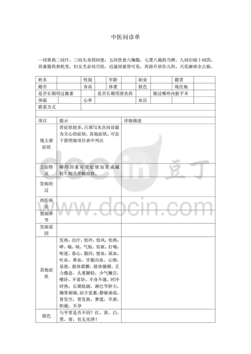 最新最全的中医问诊单-(医院扫描版)