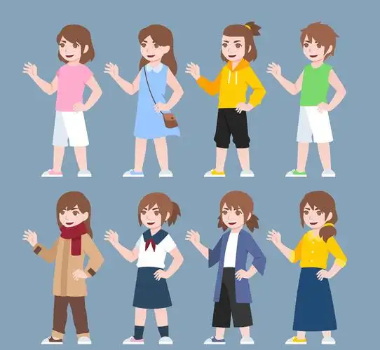 8款卡通女孩设计矢量素材_矢量人物_懒人图库