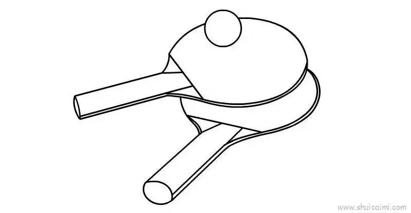 2,然后画出拍子部分,上面画一颗乒乓球,下面再画一个乒乓拍.