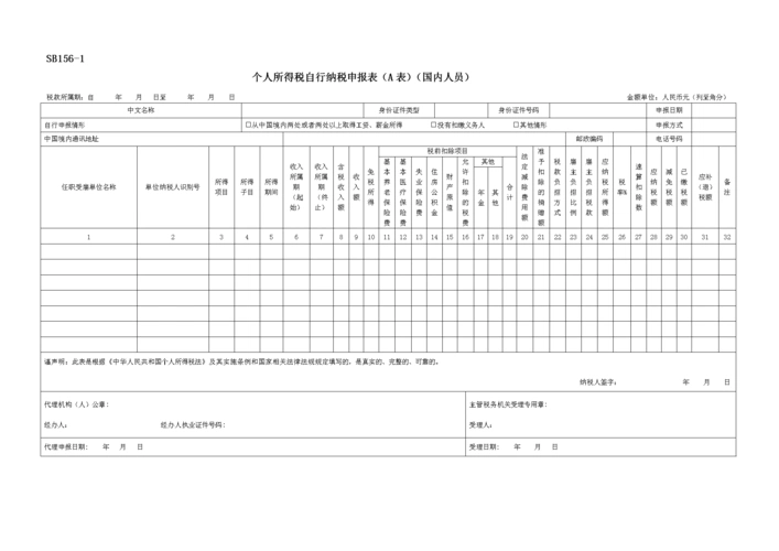 个人所得税自行纳税申报表a表国内人员.doc