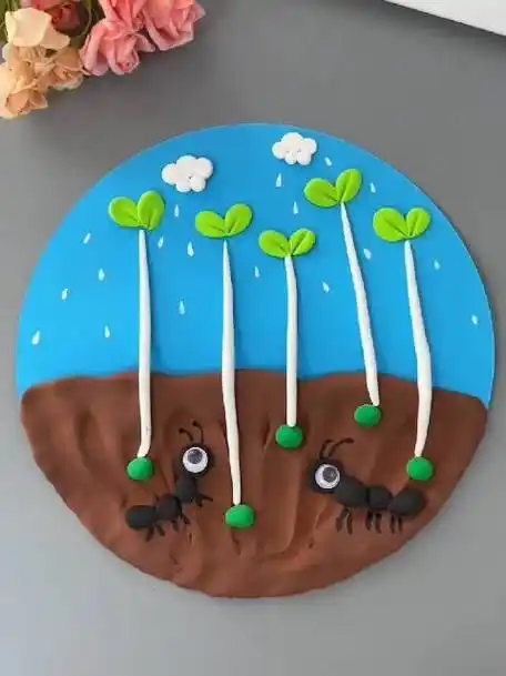 春天了,简单漂亮的儿童创意手工粘土画和孩子一起来试试吧!