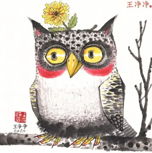原创插画  #我是原创插画师  #猫头鹰  #儿童水墨画  #国画