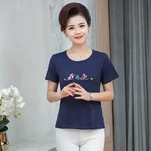 女中老年t恤短袖纯棉图片