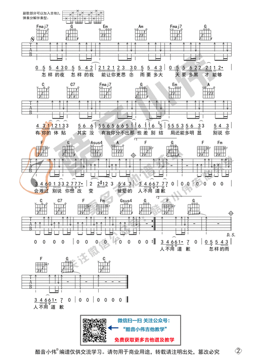 南拳妈妈《下雨天》吉他谱(演示&教学)_c调简单版_弹唱_酷音小伟_六线