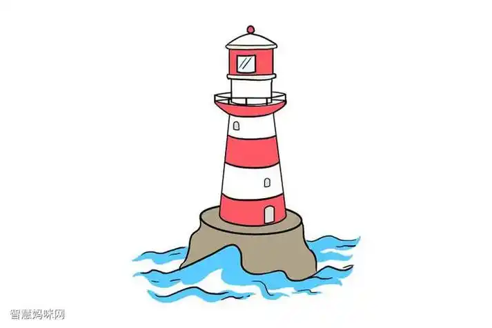 海上灯塔轮船简笔画