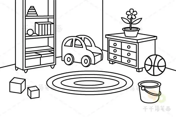 儿童卧室涂色画_涂色画简笔画