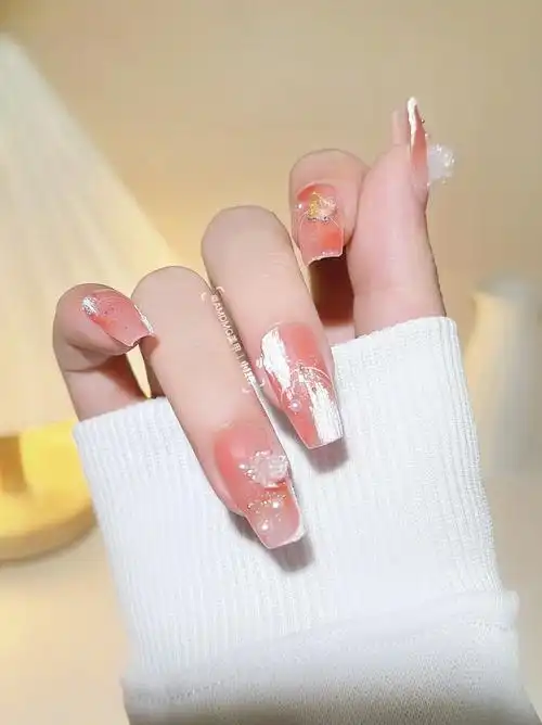 晕染美甲|仙气山茶花石膏胶美甲