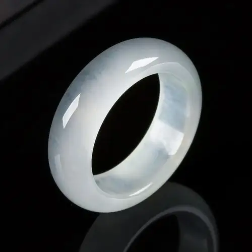 翡翠琪琪天然白冰戒指宽边玉戒圈指环男女女款戒指