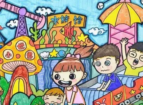 快乐的暑假生活儿童画快乐的暑假主题画