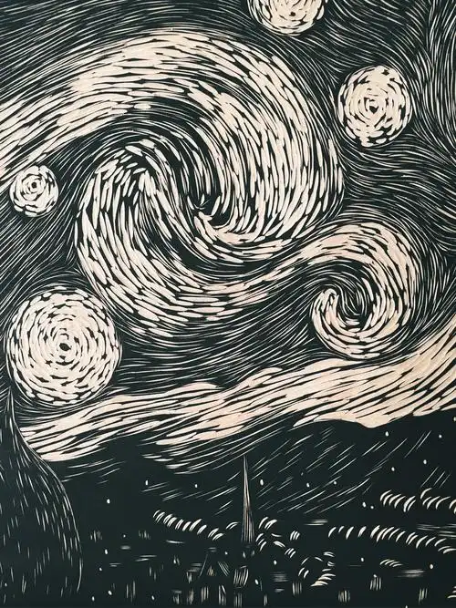 手工雕刻星空·木刻版画制作