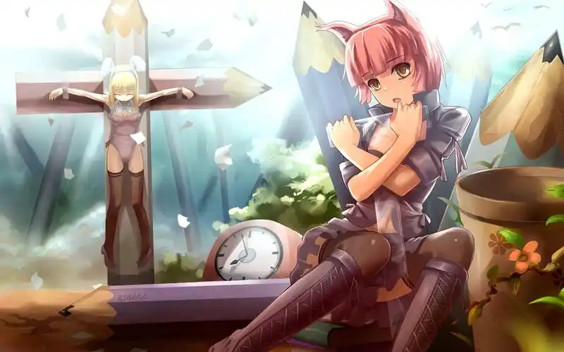 动漫女孩,耳朵,十字架 壁纸 - 1024x768