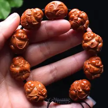 碧家橄榄核手串可爱小沙弥弥勒佛手工雕刻18大籽文玩盘玩男女手工雕刻