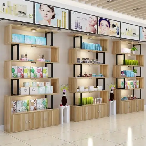 化妆品展示柜美容院产品展柜美甲店货架多层展架带灯简约现代柜子
