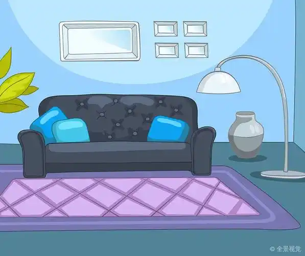 卡通_背景_客厅_现代_彩色_沙发_灯_现代生活_房间_室内_图片素材