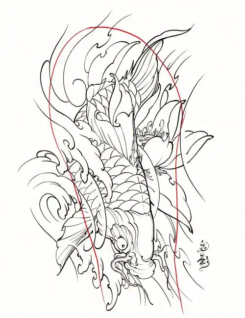 招财锦鲤4k高清无码纹身手稿分享