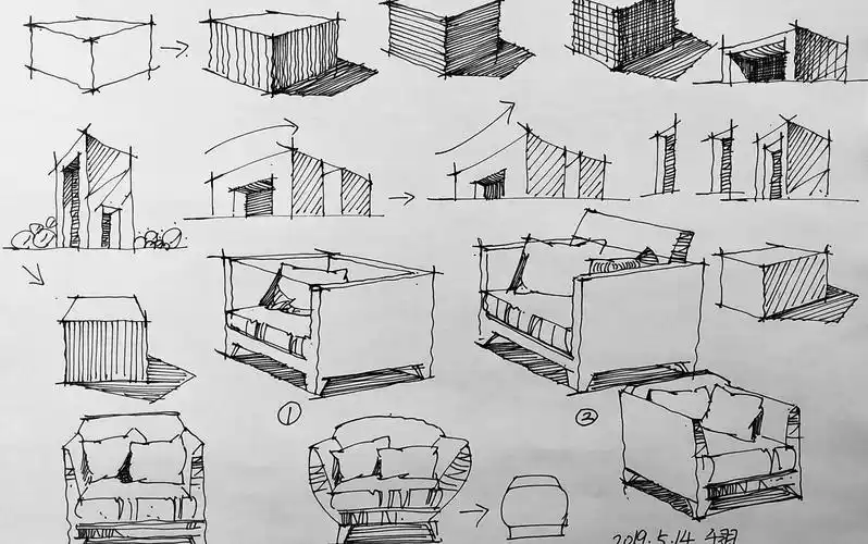 20190514210745室内手绘效果图绘制单体家具小品创意练习临摹