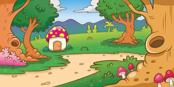 蘑菇房子在黑暗的森林例证照片